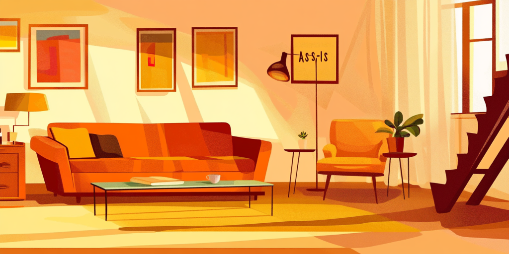 Modern living room interior with an orange sofa, minimalist decor, and natural lighting.